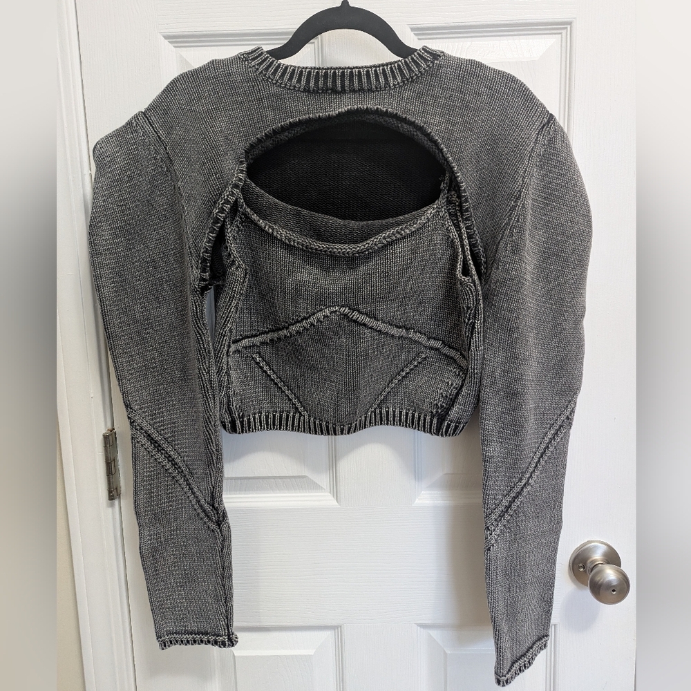 Vintage Y2K Crochet Long Sleeve Crewneck Vest Tank Top 2 Piece